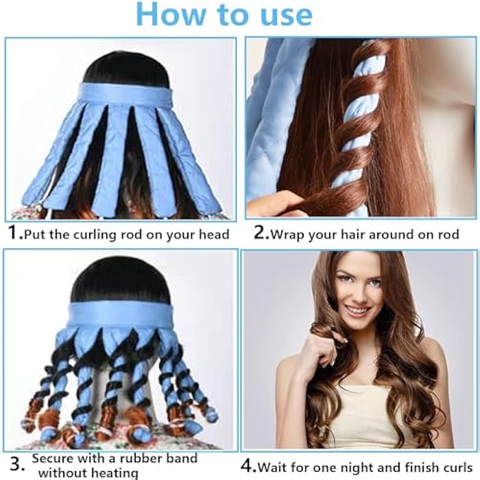 Plexaris Octopus Heatless Curls, Heatless Curler For Women, Heatless Hair Curler With Octopus Satin Design Headband, Heatless Curls Headband For Women Long Hair Styling Sleeping Overnight, Blue - Image 3